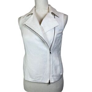 Jil Sander Navy White Cotton Zip Up Vest Crinkle Texture Seamed Back Size Small